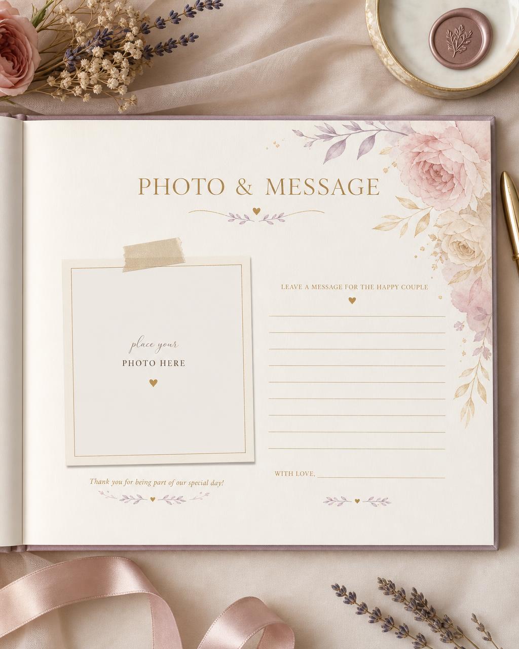 Forever Begins Here — Wedding Guest Book — Photo & Message keepsake page