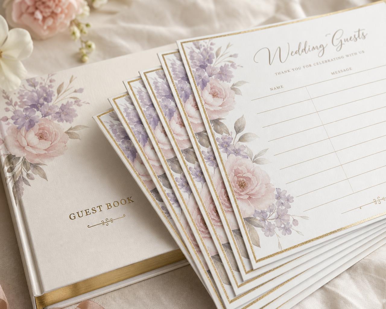 Forever Begins Here — Wedding Guest Book — Printed page stack & cover detail