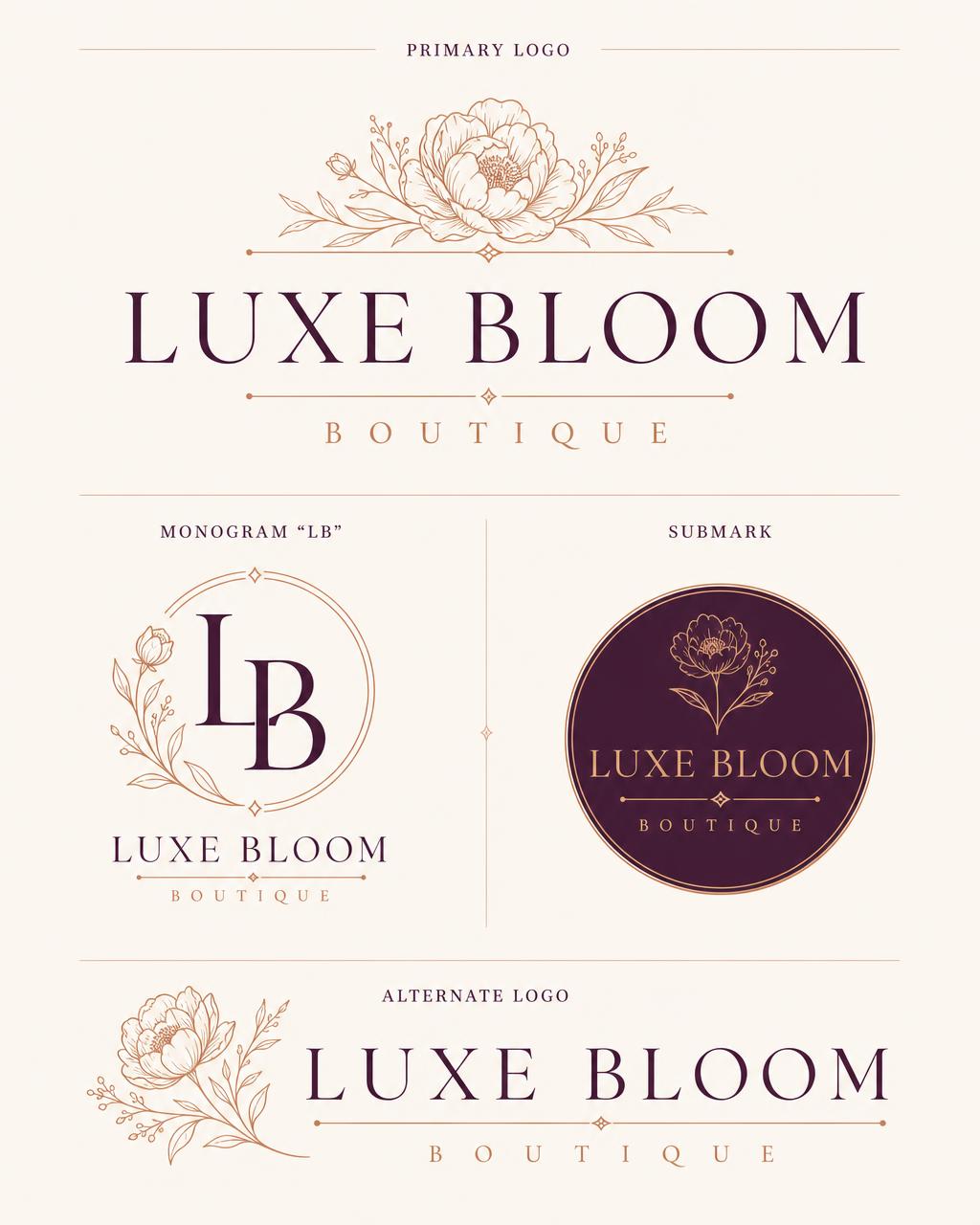 Luxe Bloom Boutique — Complete Brand Identity — Logo Identity
