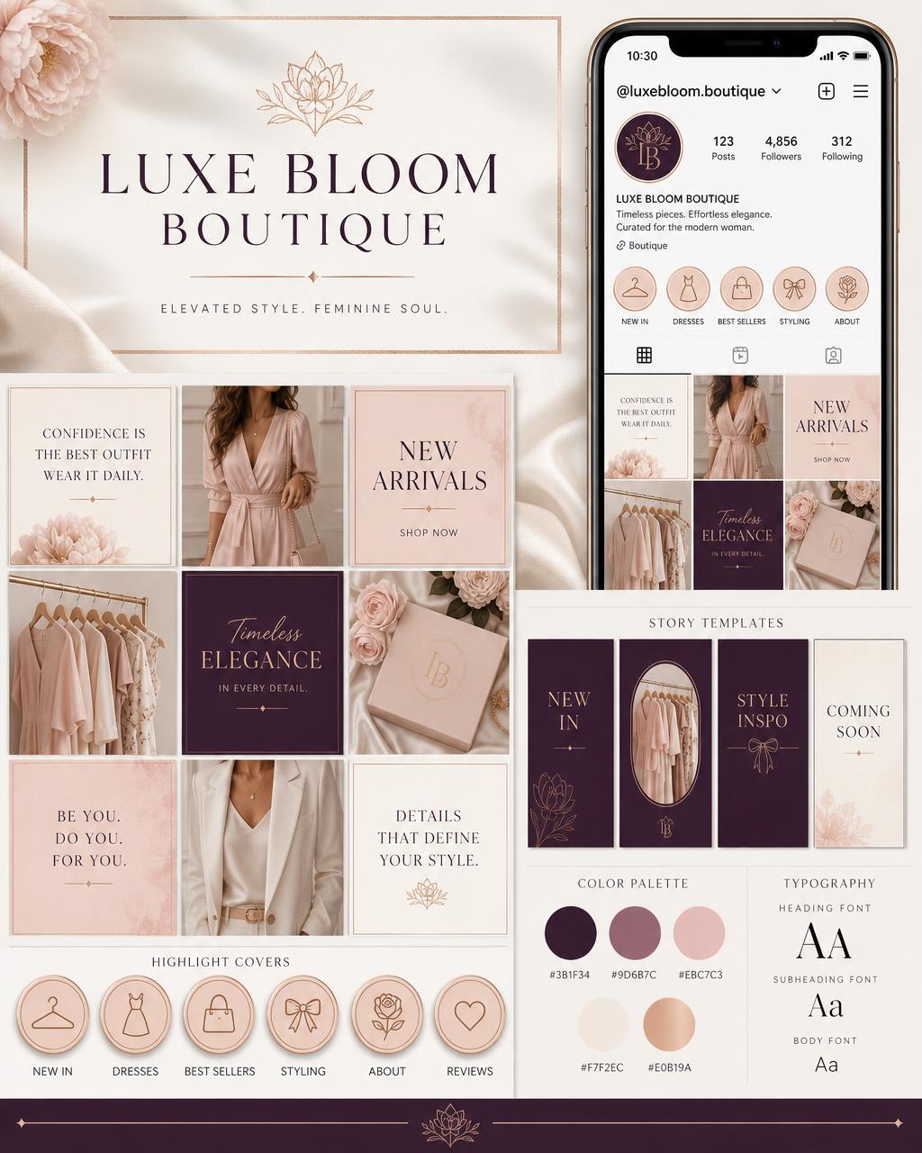 Luxe Bloom Boutique — Complete Brand Identity — Social Media Branding