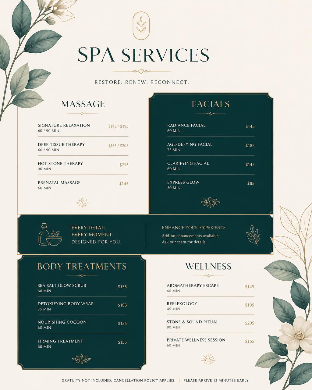 Serenity Spa & Wellness — Luxury Wellness Welcome Experience — Spa Services