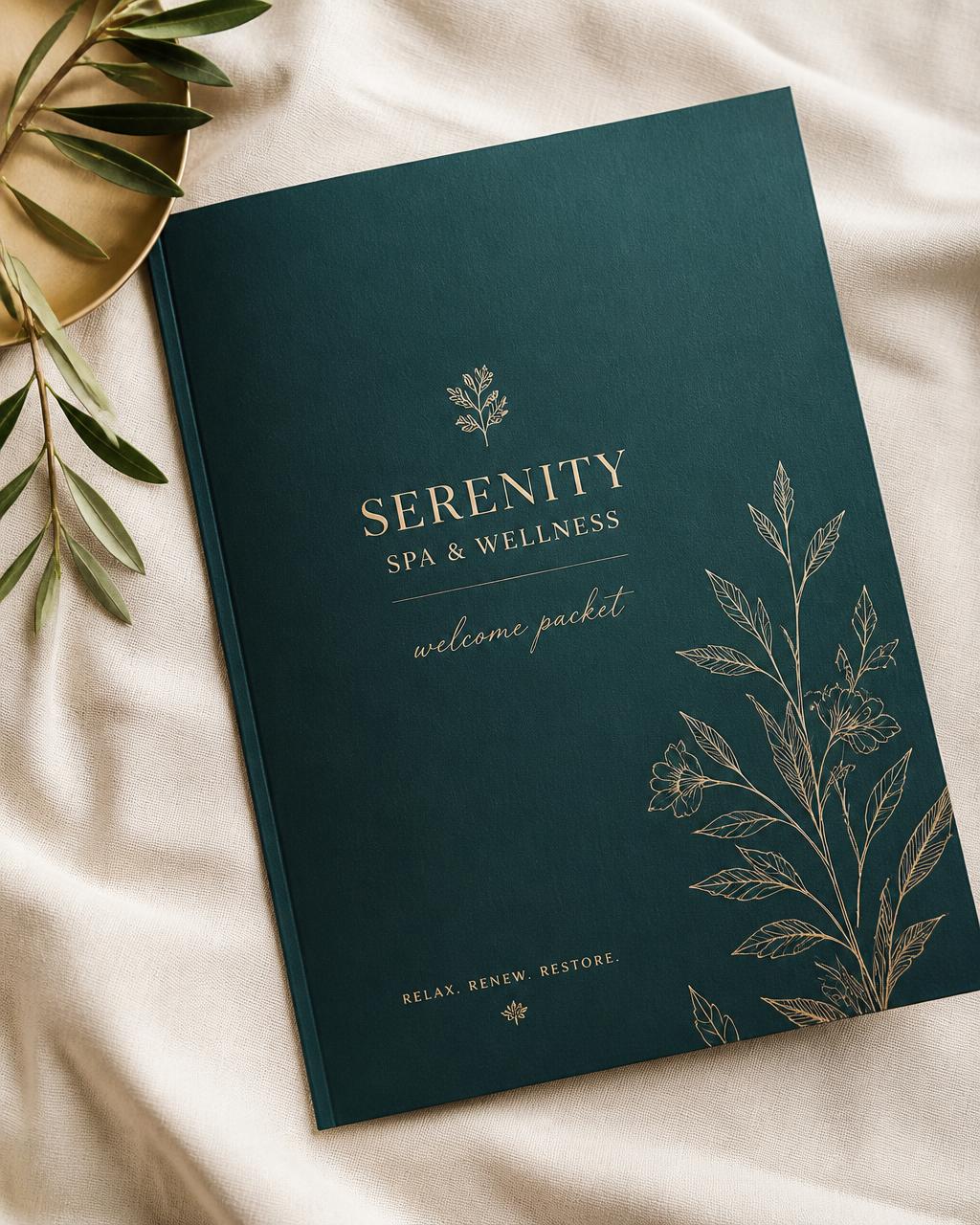 Serenity Spa & Wellness — Luxury Wellness Welcome Experience — Brand Design • Print Design • Wellness • Client Welcome Packet book design