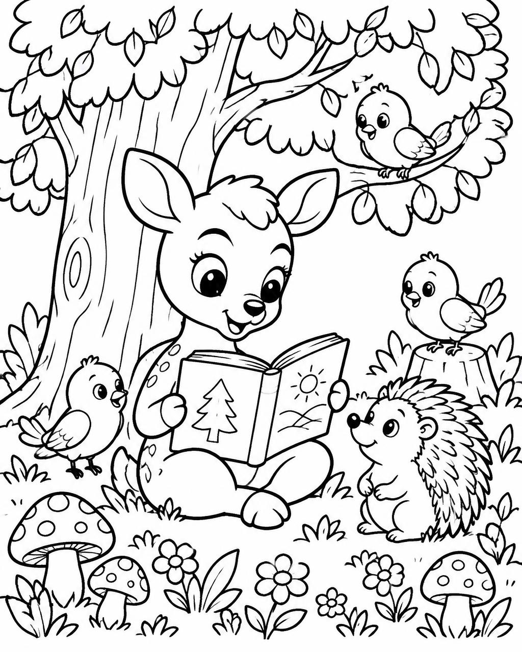 Woodland Friends Coloring Book — Story time under the old tree